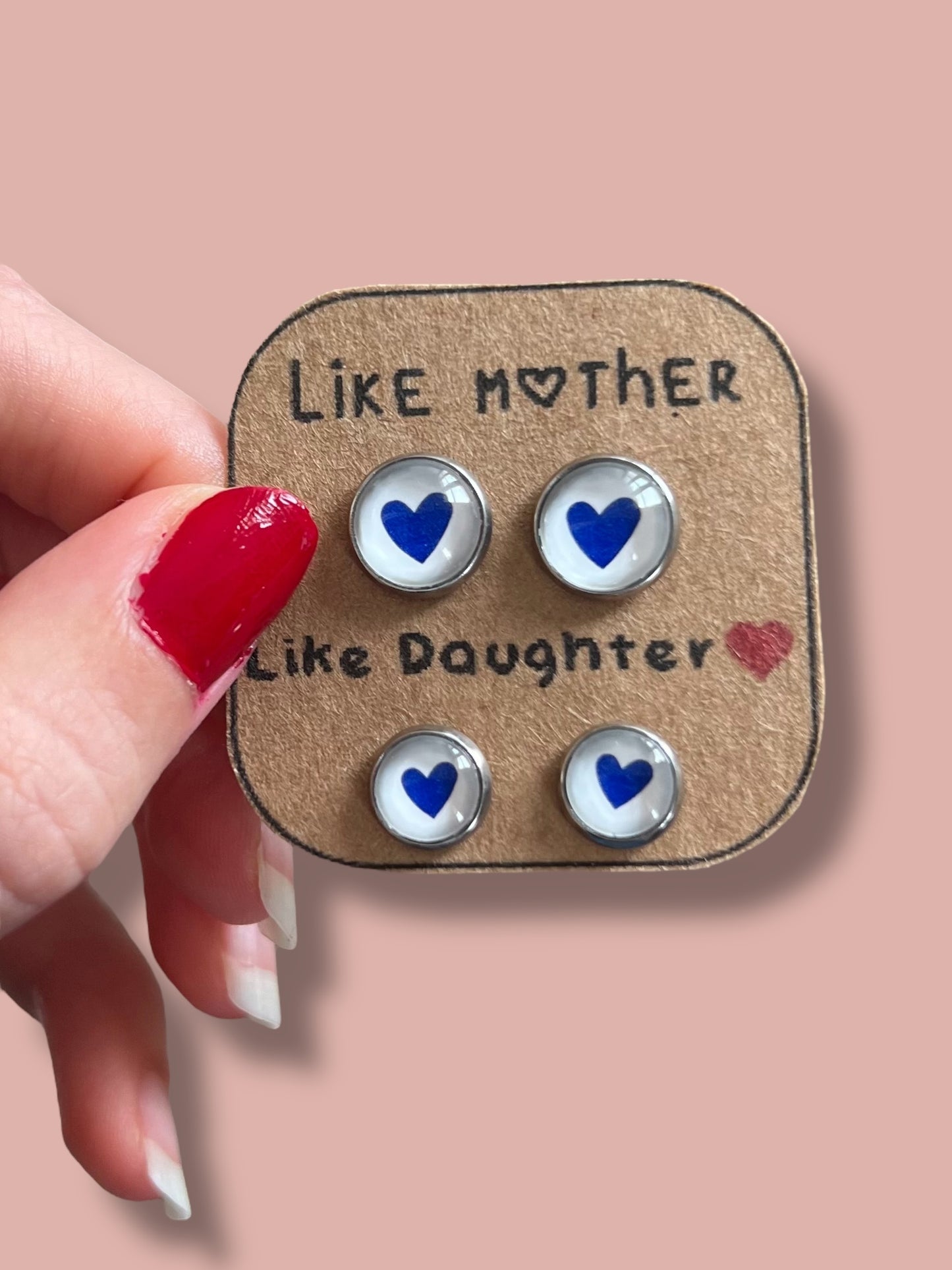"Telle mère, Telle Fille!" blue hearts Stud Earrings