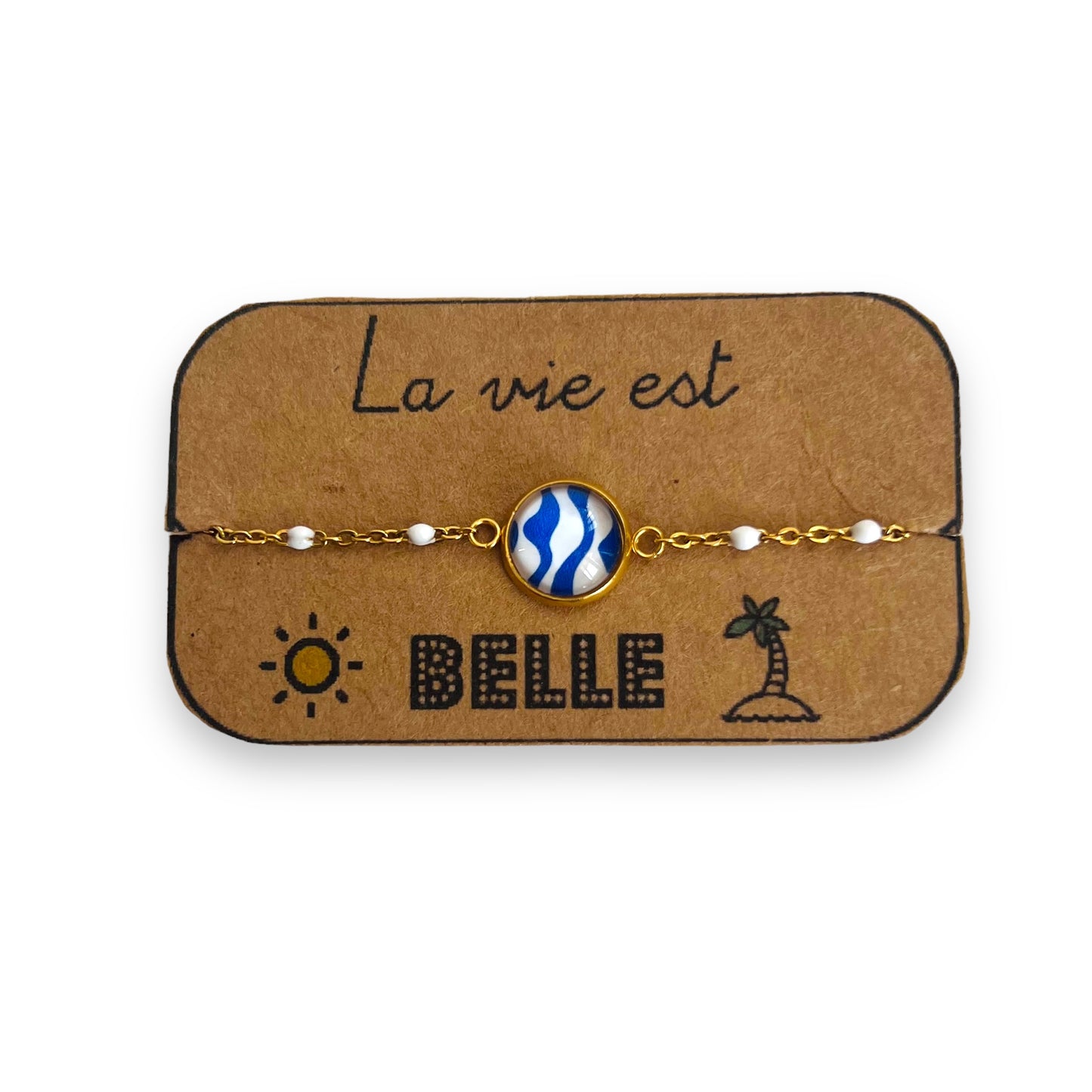 Bracelet Acier Inoxydable vagues bleues et blanches