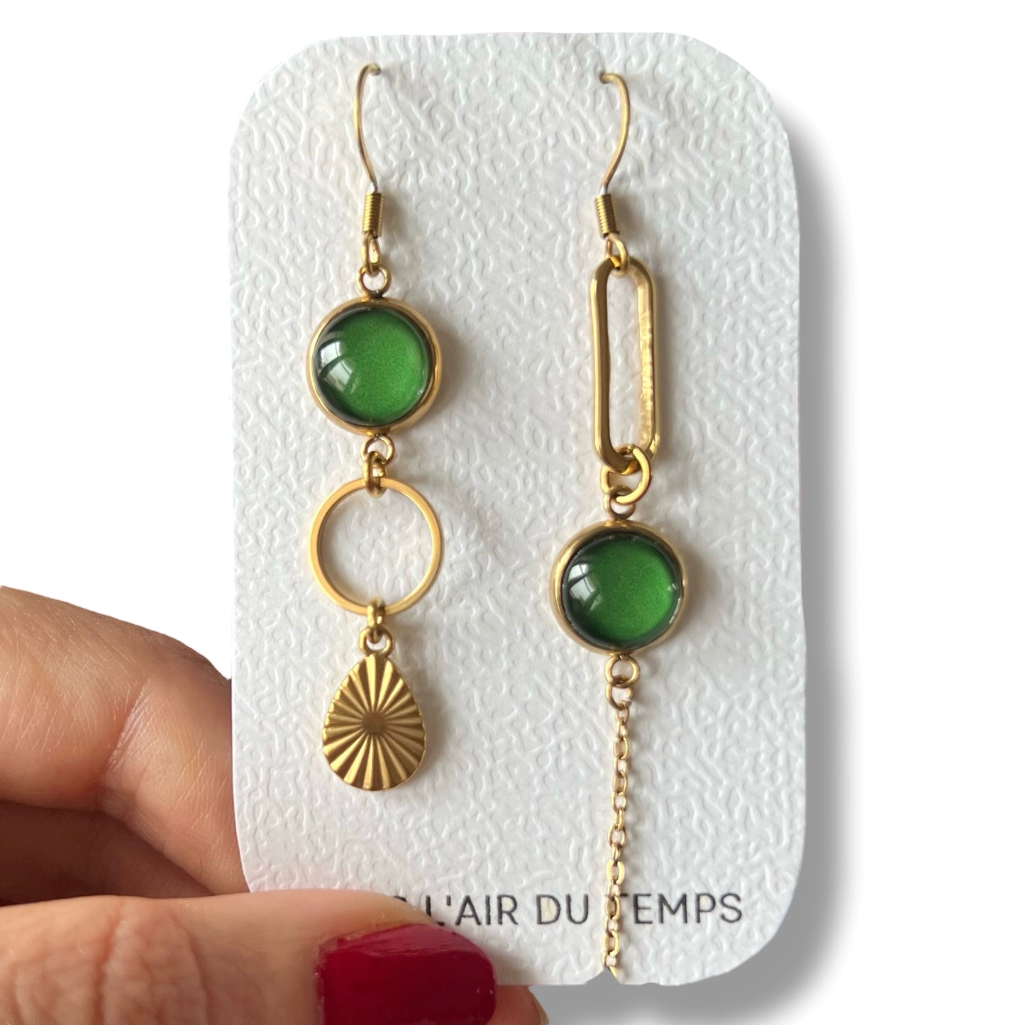 Green mismatched Earrings 