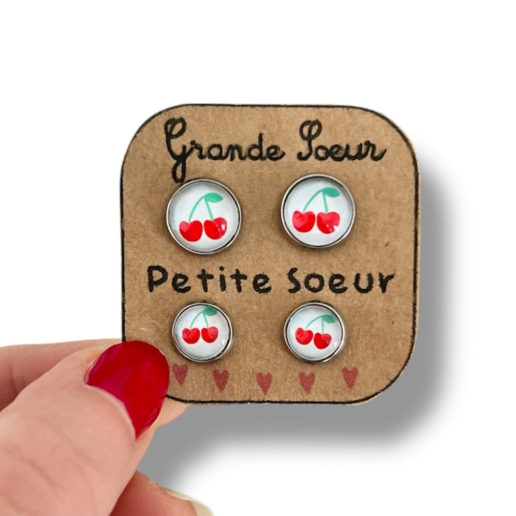 Cherries "Grande soeur, Petite Soeur" Stud Earrings