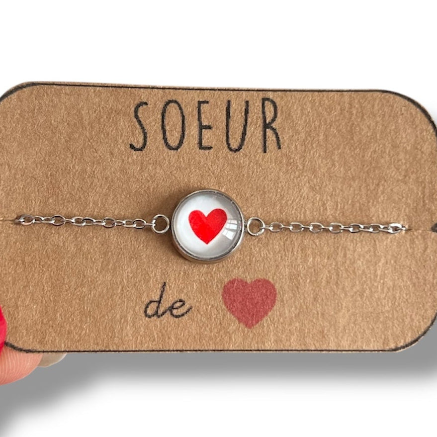 Red Heart Bracelet, golden or silver finish