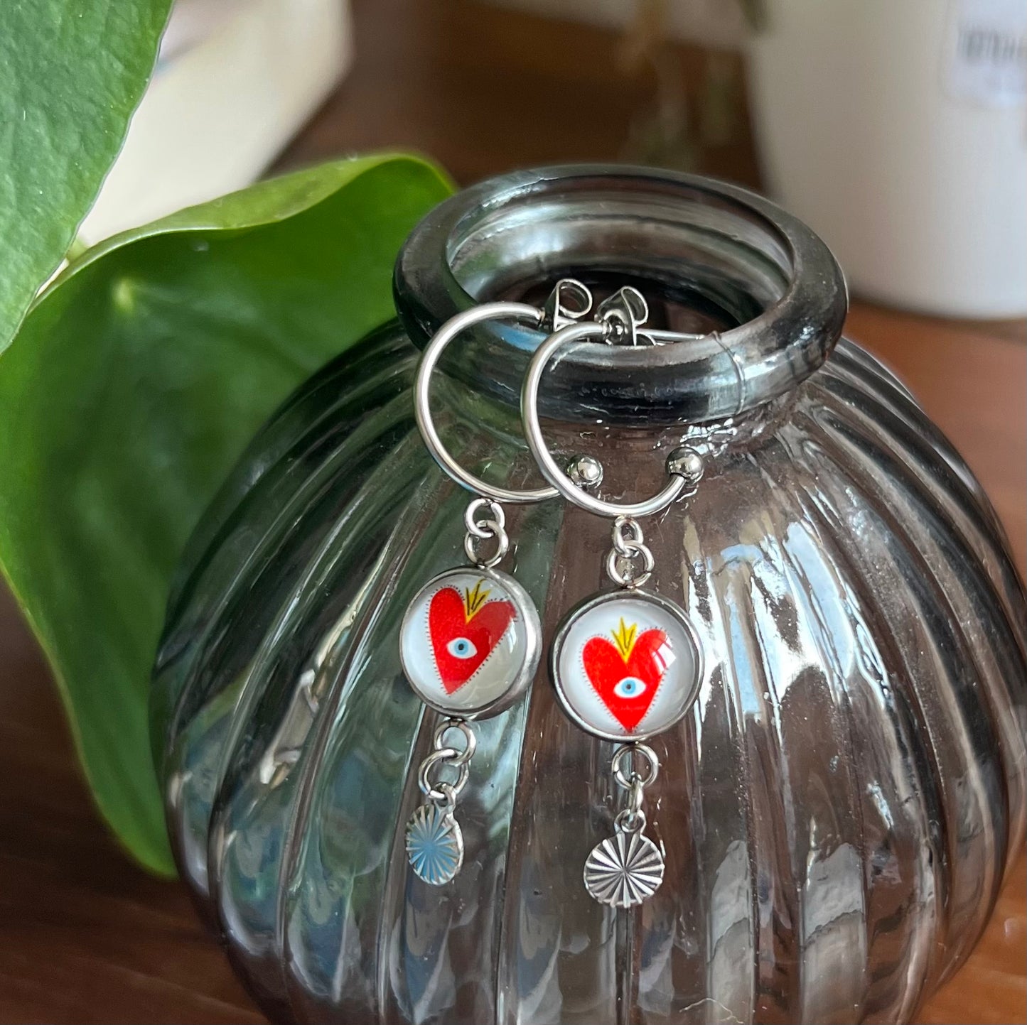 Sacred Red Heart mini hoop earrings