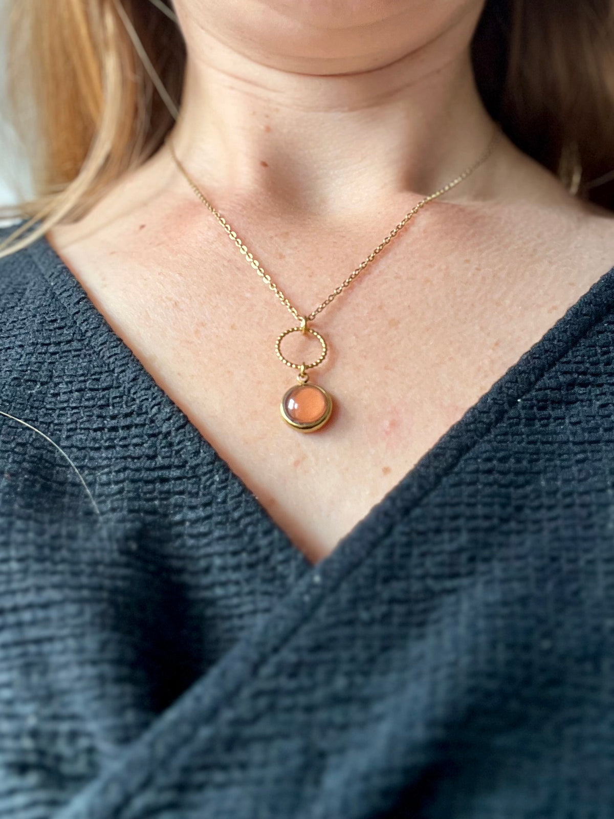 Boho Orange FLORAL Necklace - Golden or silver finish