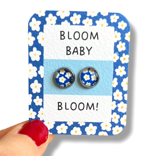 70's blue flowers stud earrings for kids