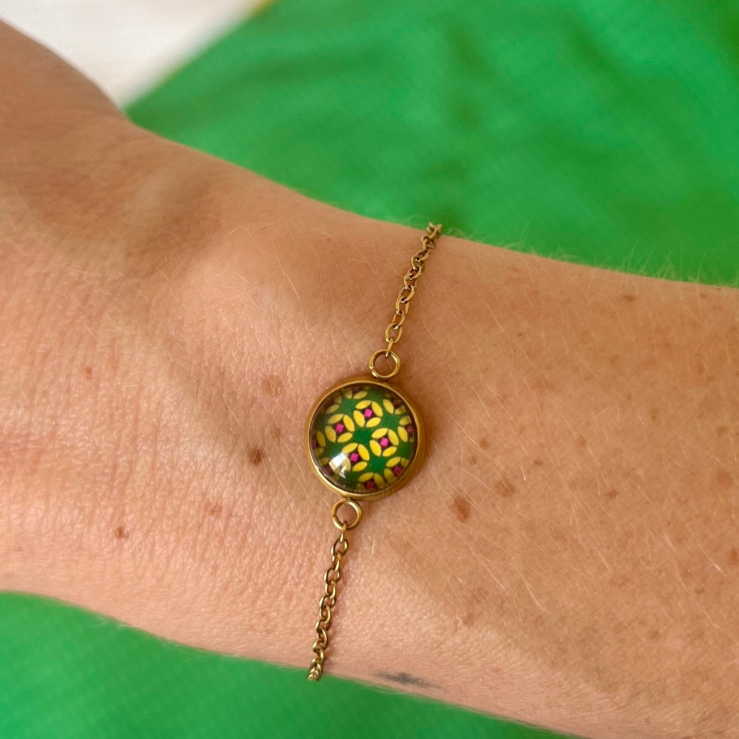 Bracelet Acier Inoxydable Motif géométrique rétro vert