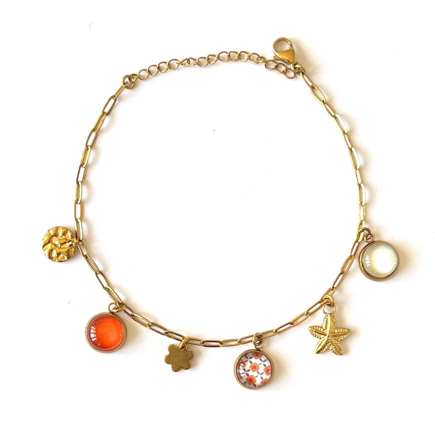 Bracelet de cheville breloques fleurs oranges