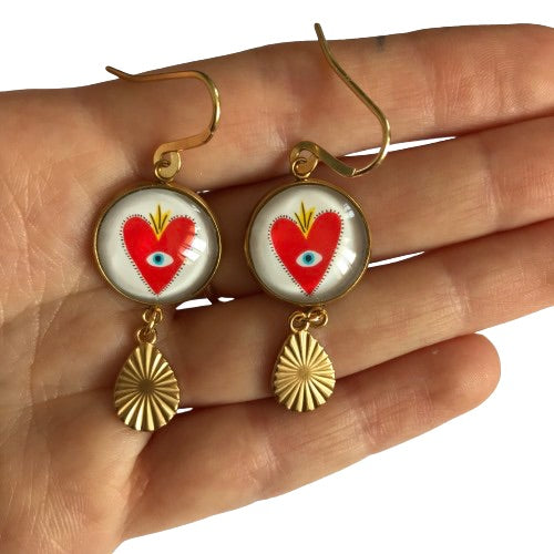 Boucles d'Oreilles Cœurs Rouges Mexicains