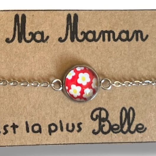 Red floral bracelet, golden or silver finish