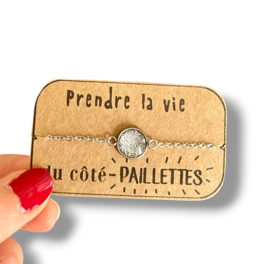 Bracelet Acier Inoxydable Paillettes Argentées