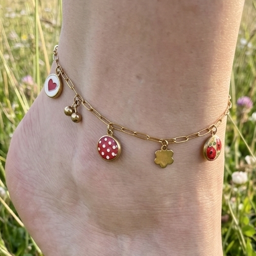Bracelet de cheville breloques coquelicots