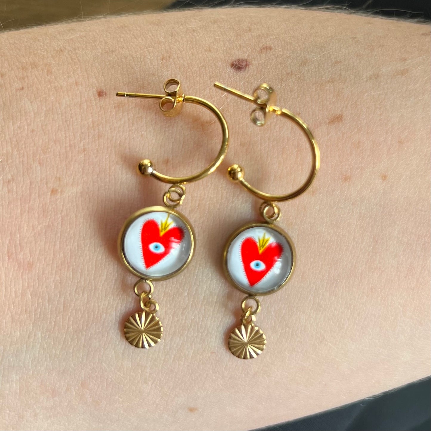 Sacred Red Heart mini hoop earrings