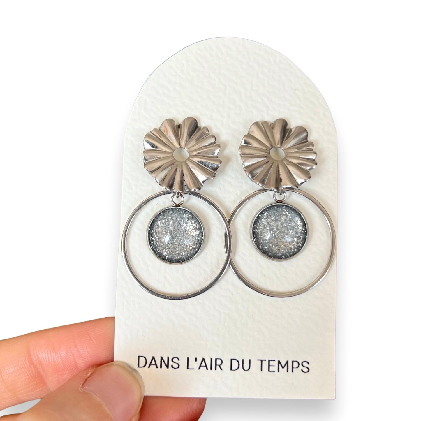 Boucles d'oreilles bohèmes paillettes argentées