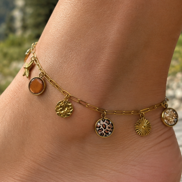 Bracelet de cheville breloques léopard