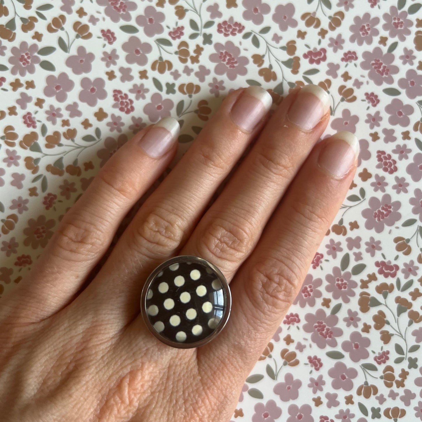 Black and White Polka Dot Ring