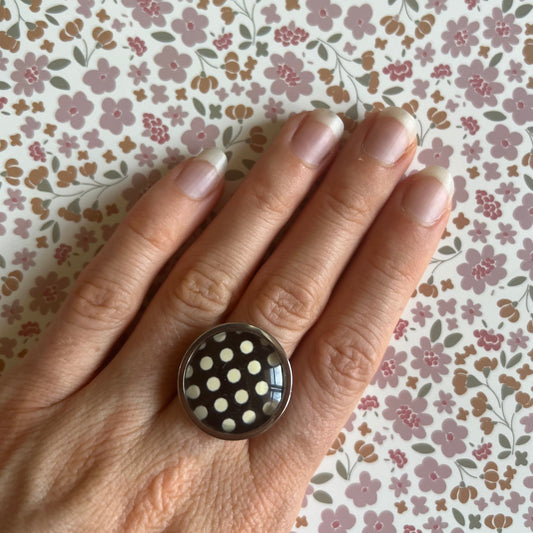 Bague Pois Noirs et Blancs