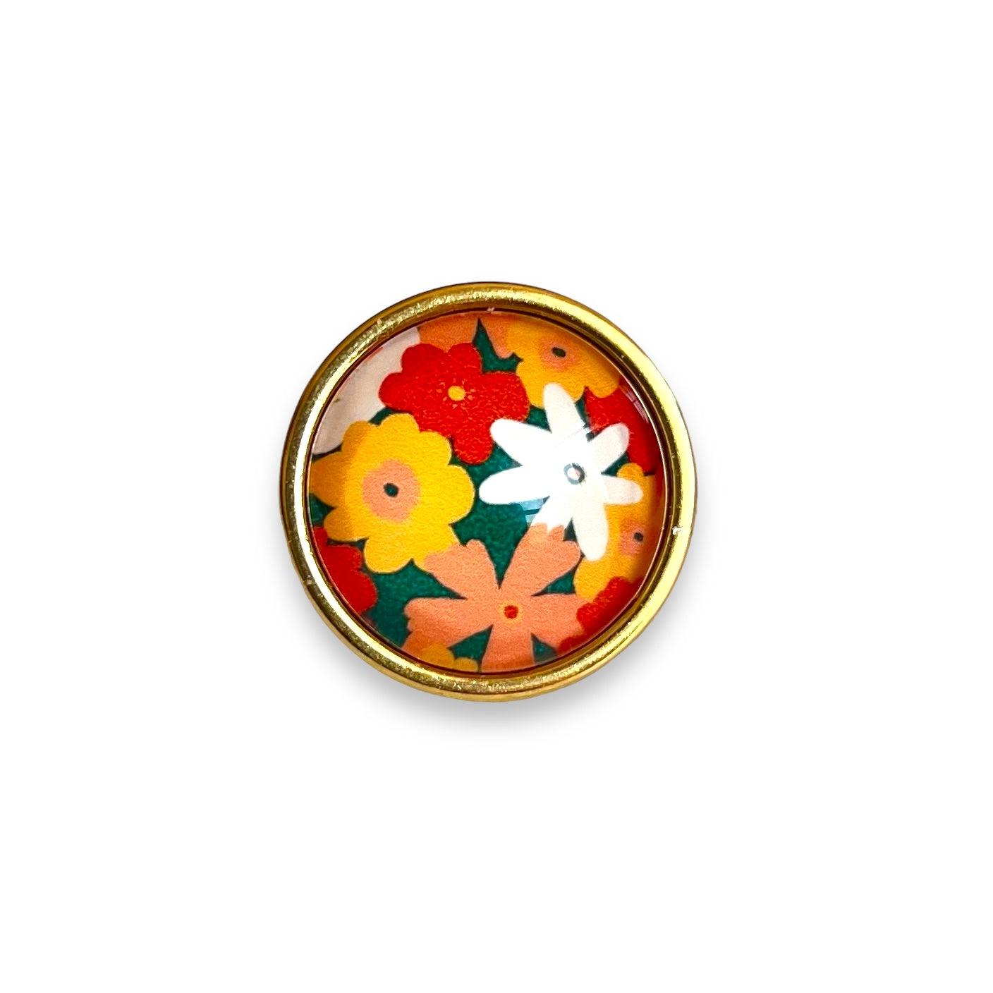 Bague Fleurs multicolores sur fond vert finition dorée ou argentée