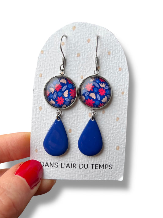 Blue and Red Flowers earrings and enamel