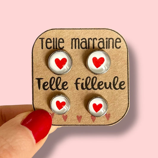 Godmother Goddaughter Heart Stud Earrings