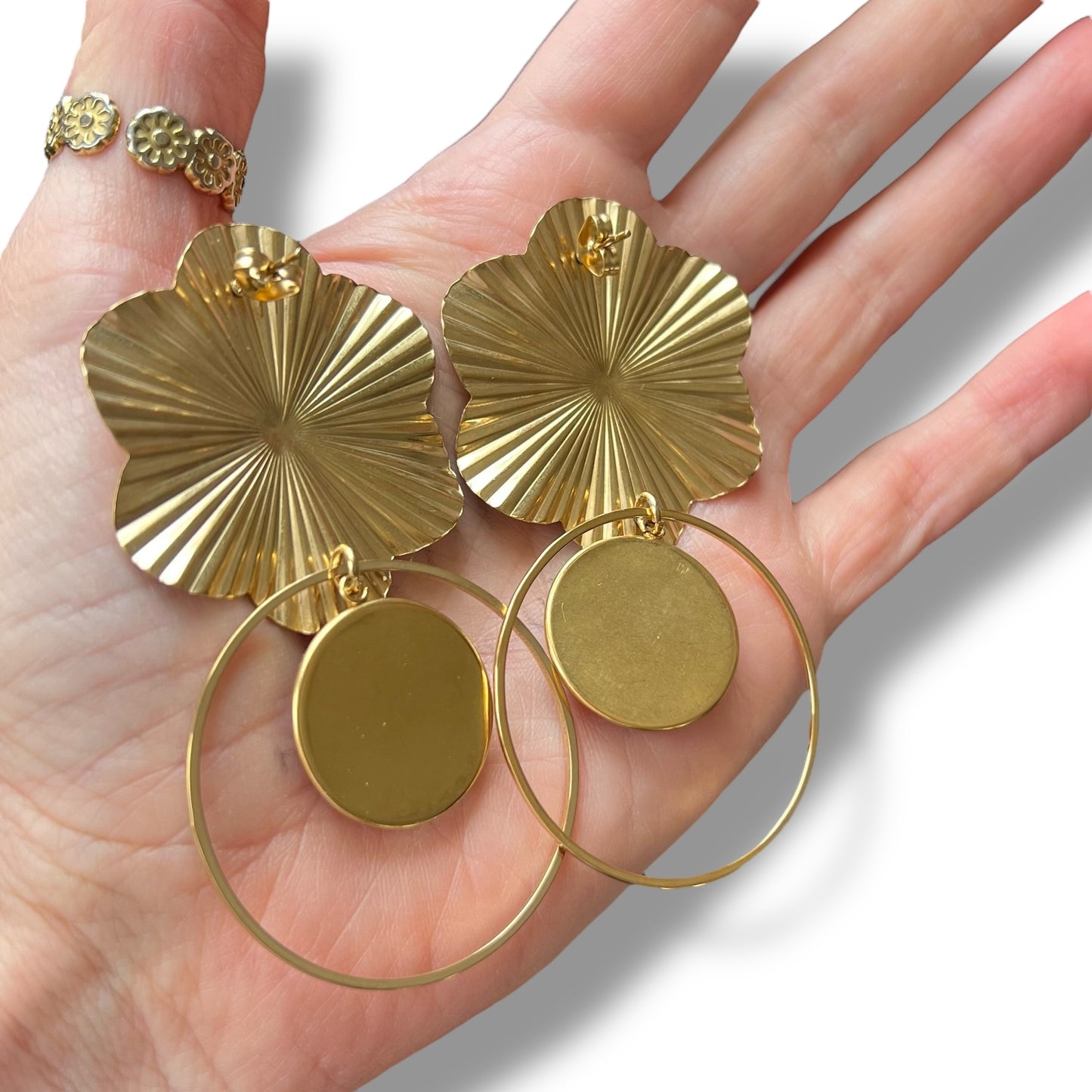 Grandes BOUCLES D'OREILLES Fleurs multicolores sur fond vert