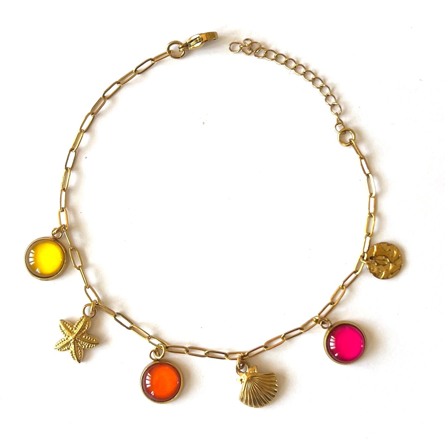 Bracelet de cheville breloques rose, orange et jaune