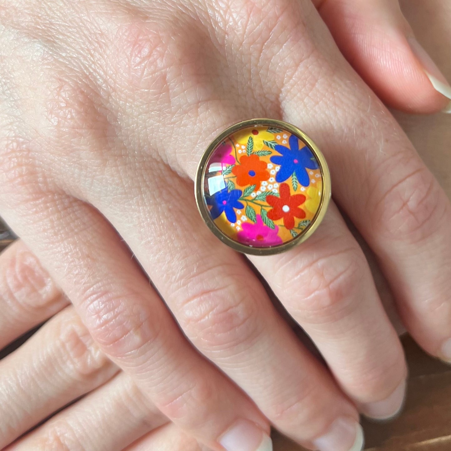 Colorful and yellow liberty Floral Ring, Golden or Silver Finish