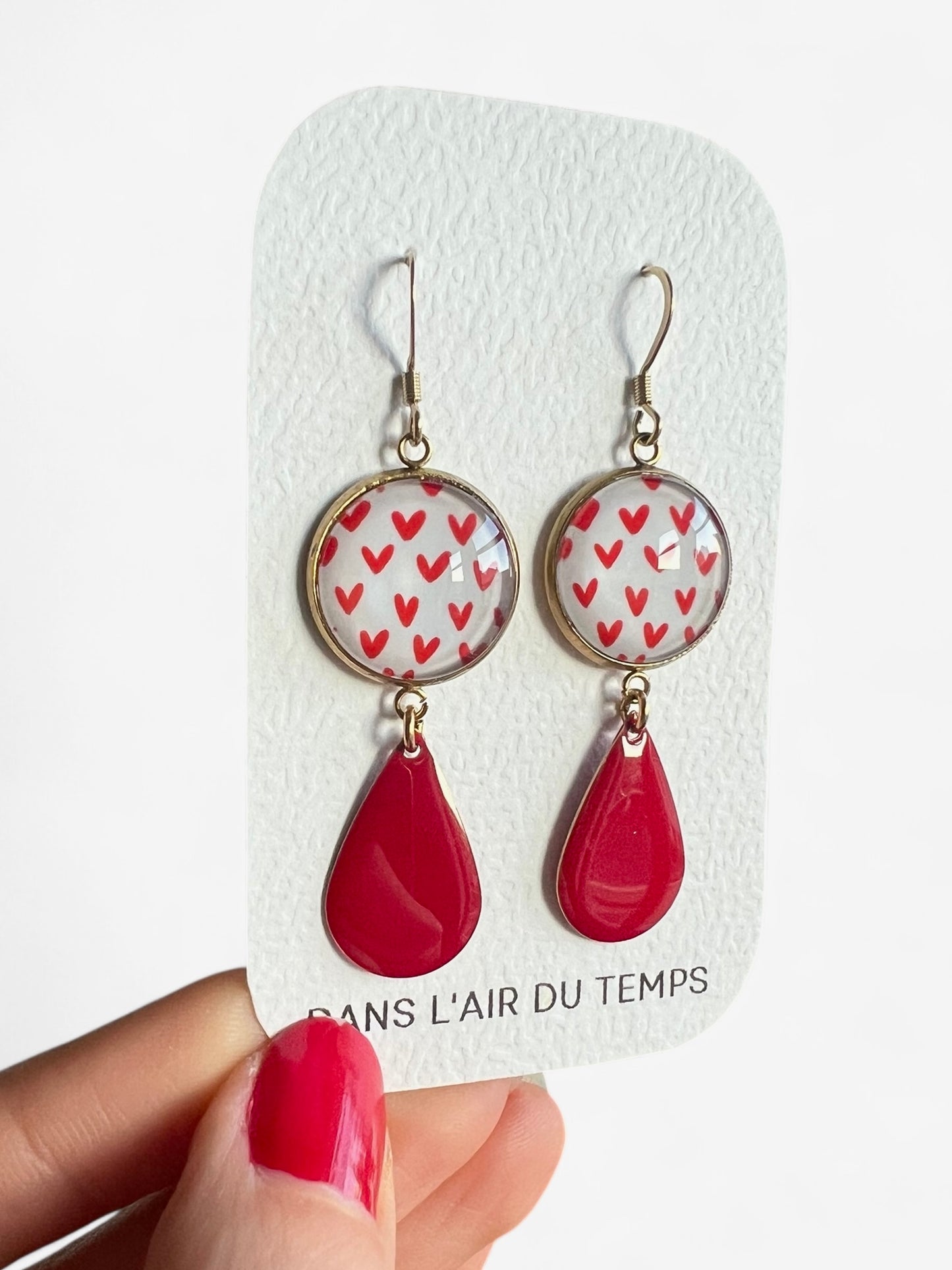 small red hearts Earrings, red Enamel, Golden or Silver Finish