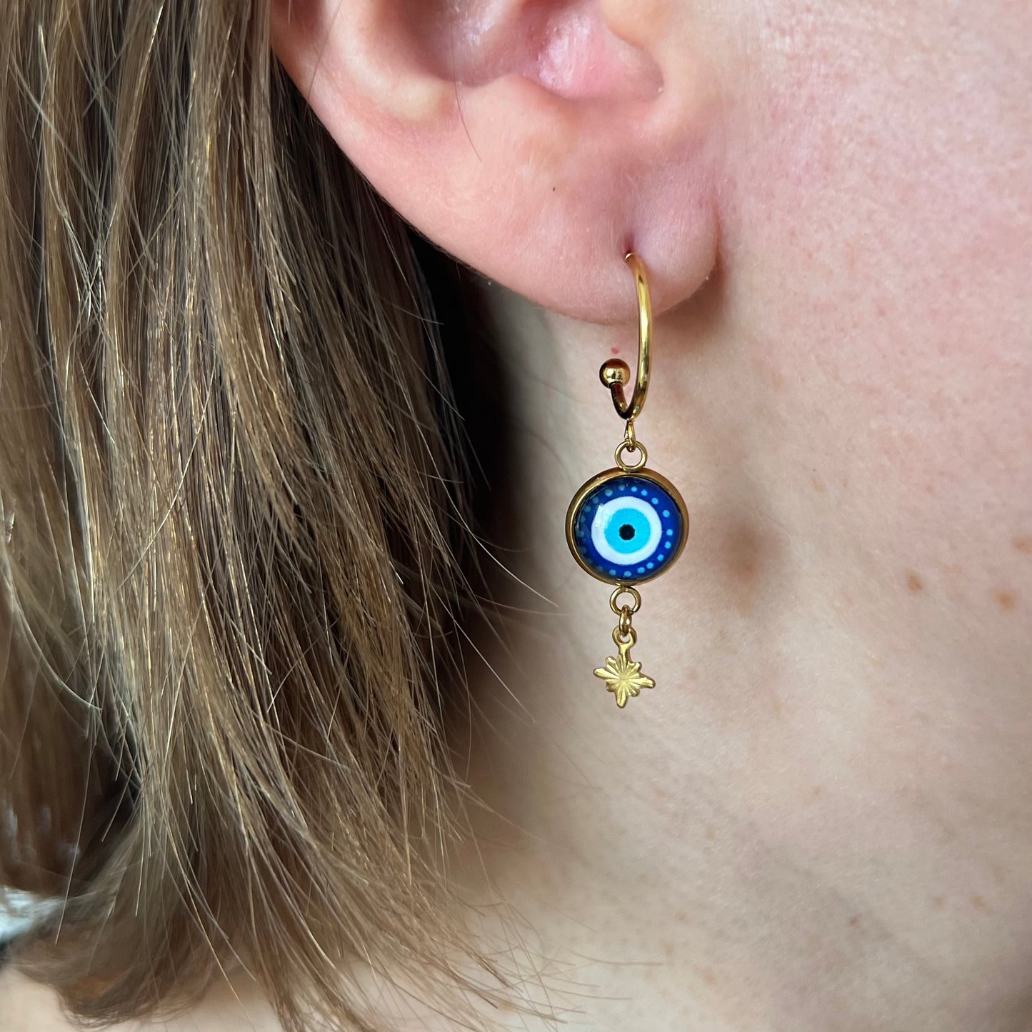 Evil eyes golden HOOP EARRINGS