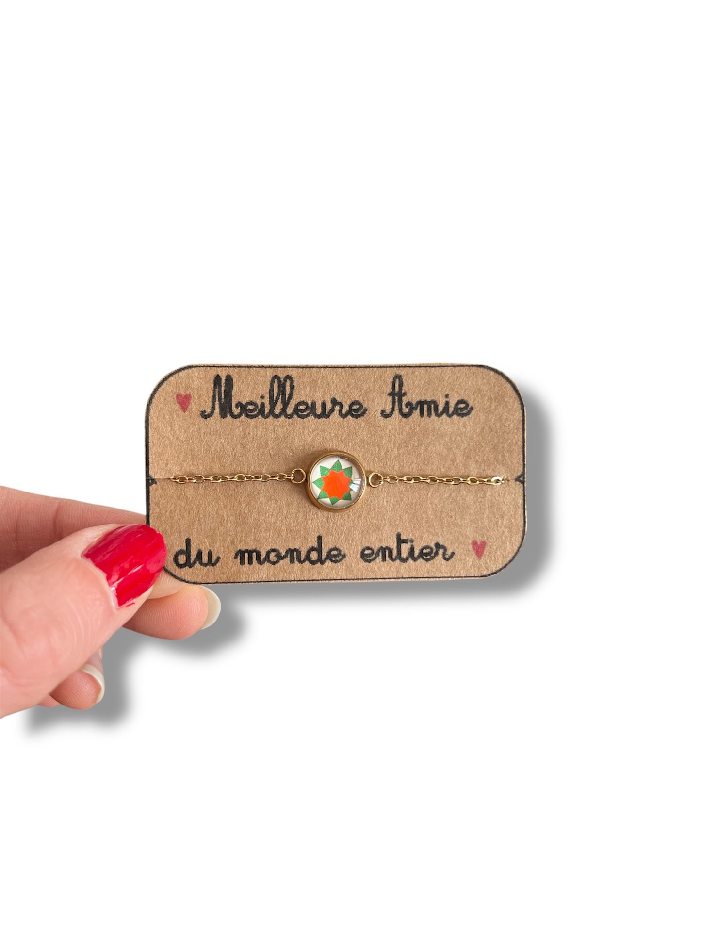 orange and green geometric Bracelet, golden or silver finish