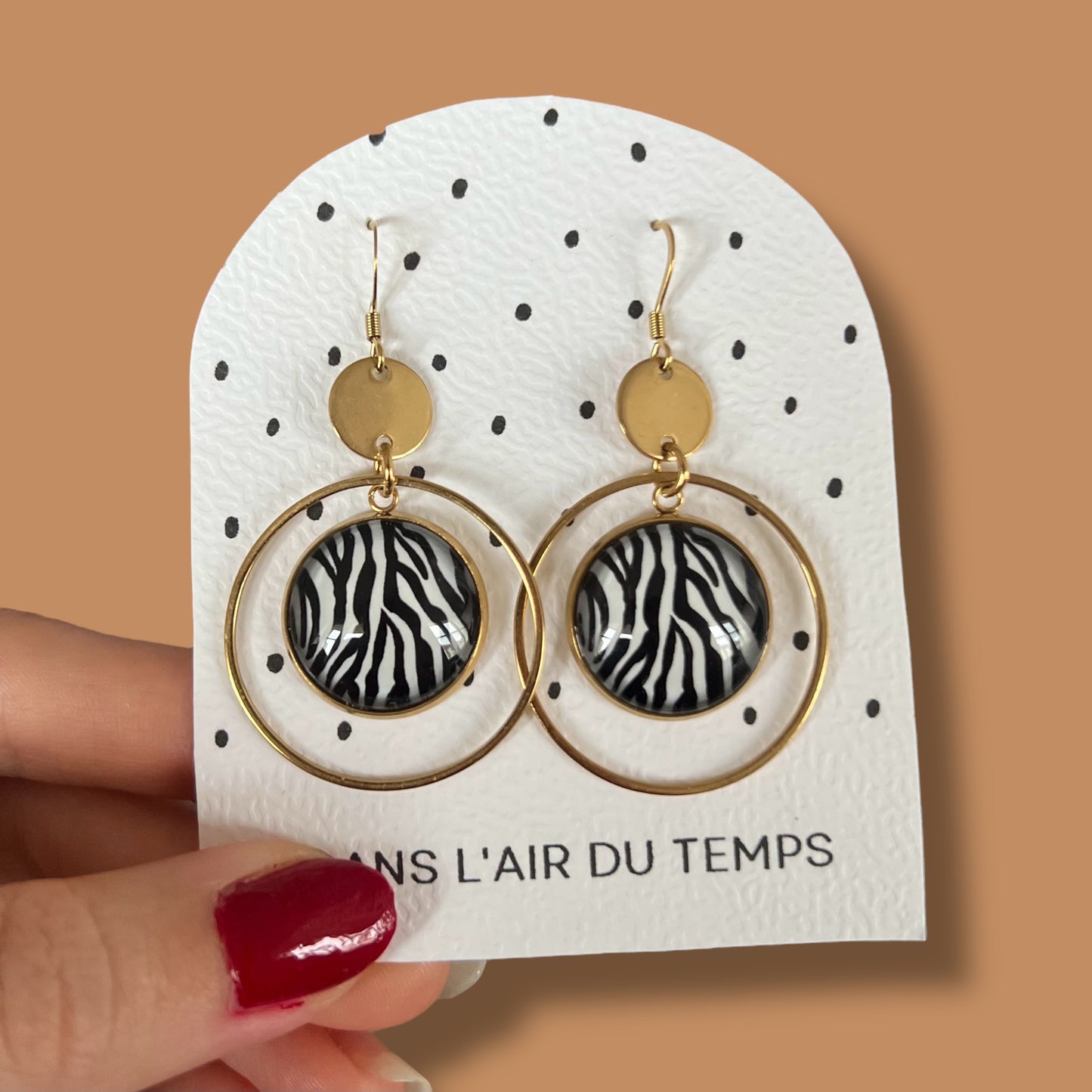 Zebra print Hoop earrings, golden or silver finish