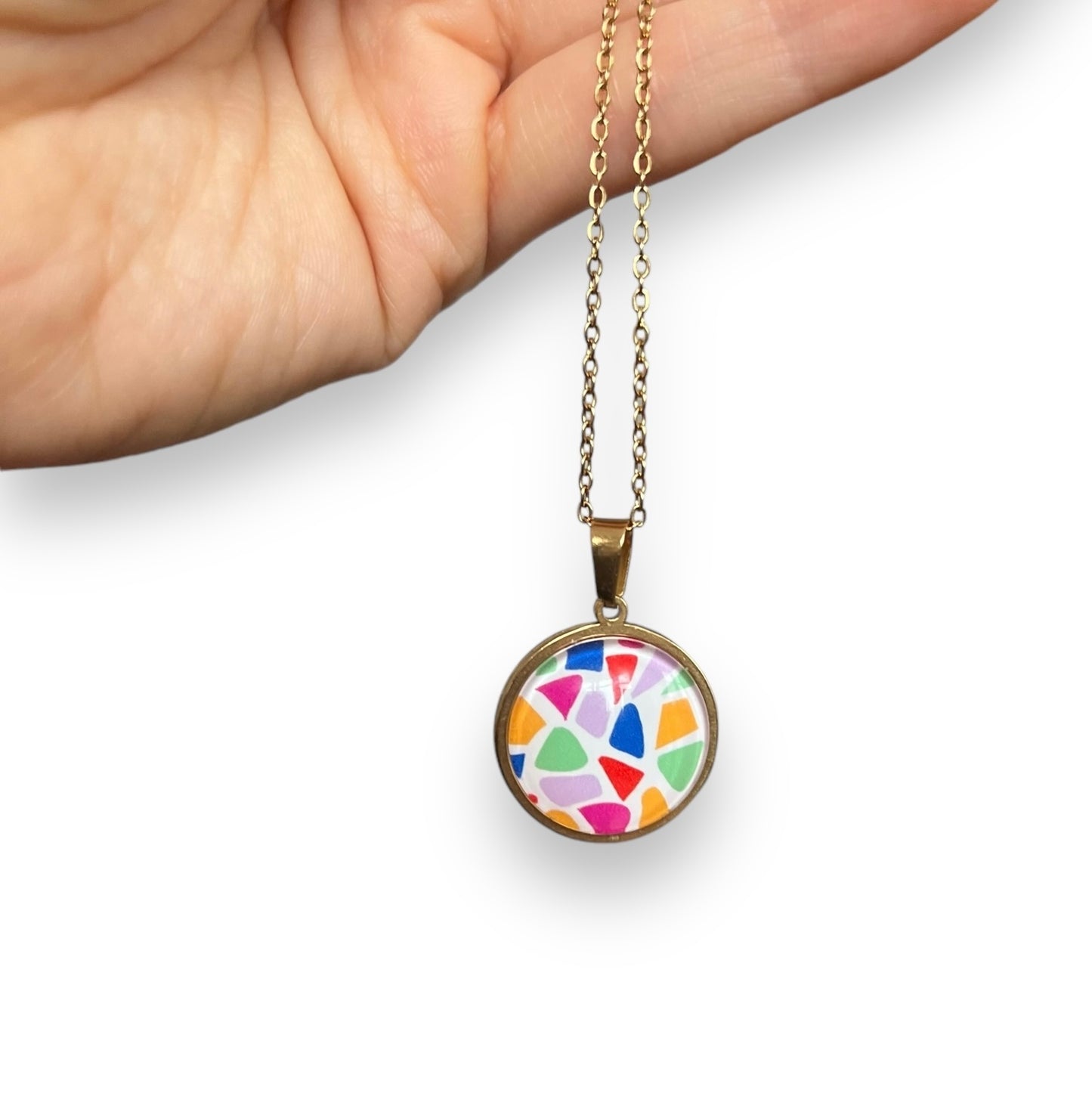 COLLIER terrazzo multicolore, acier inoxydable doré / argenté