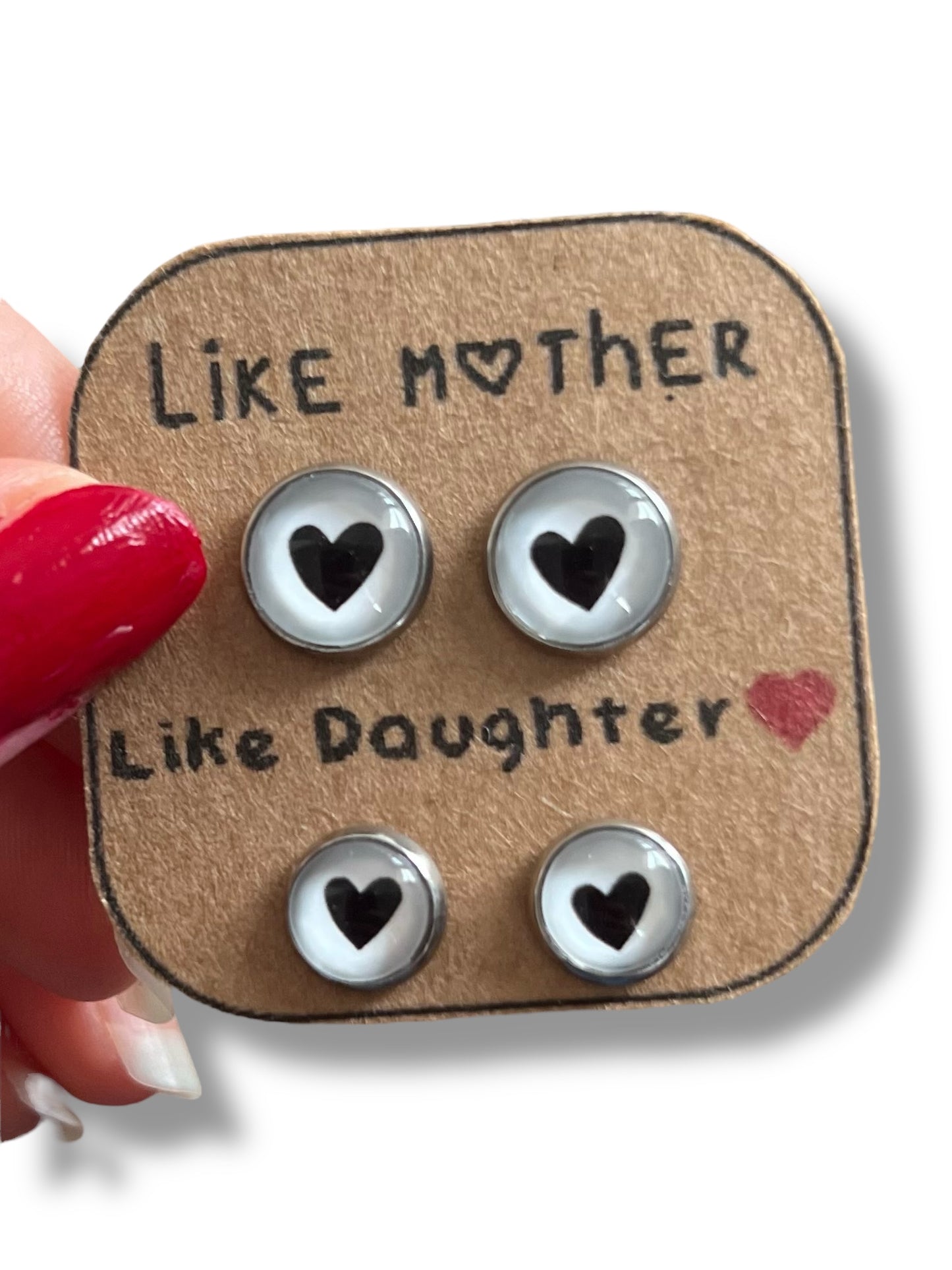 "Like mother, like daughter !" black heart Stud Earrings