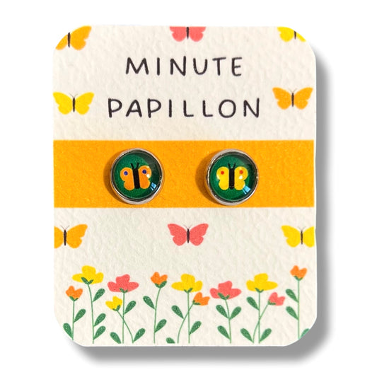 Orange And Yellow Butterfly Kids Stud Earrings / Minute papillon!