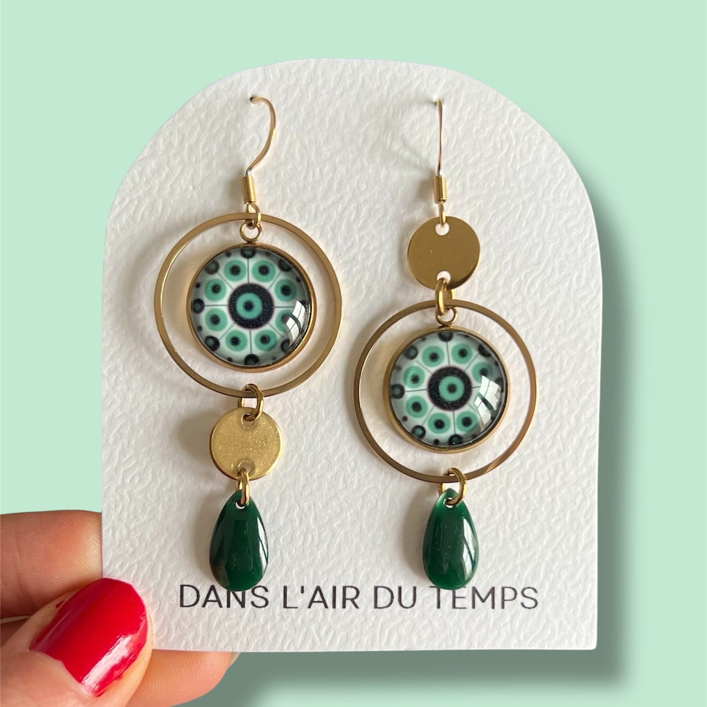 Turquoise mandala mismatched Earrings , Golden or Silver Finish