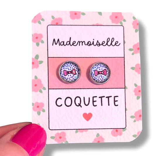 Kids Pink Knot Stud Earrings / "Mademoiselle Coquette"