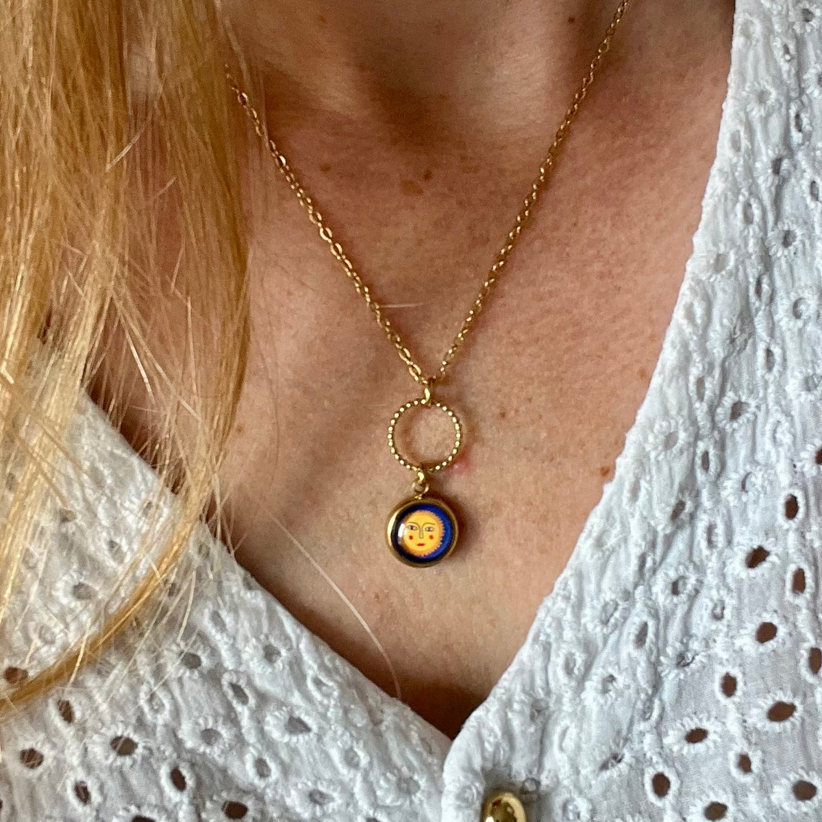 Boho Orange FLORAL Necklace - Golden or silver finish