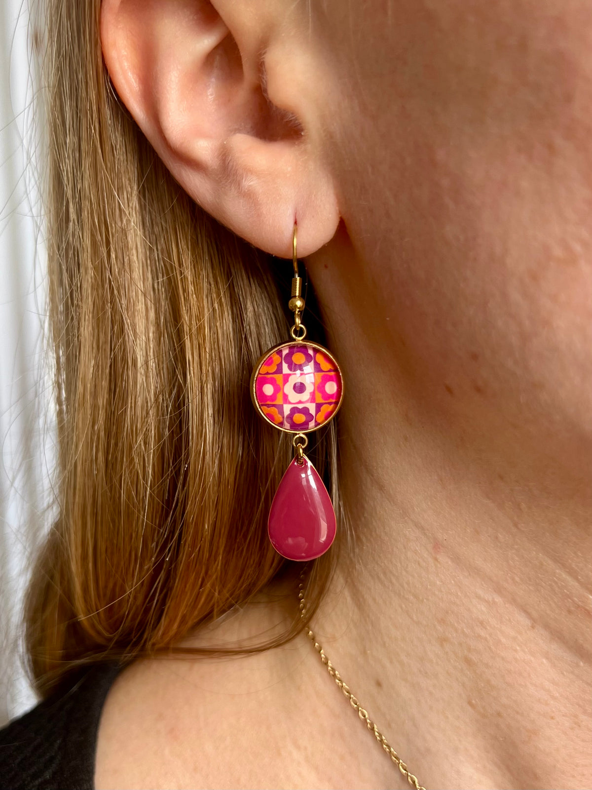 BOUCLES D'OREILLES pendantes fleurs rétro