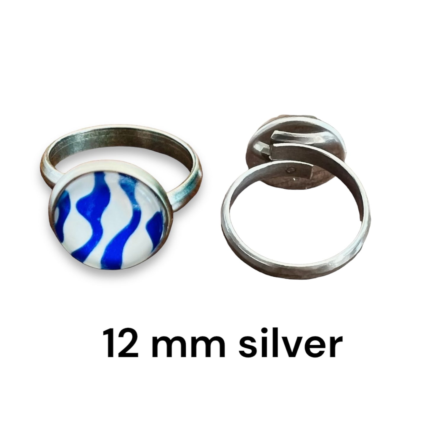 Bague dorée vagues bleues et blanches