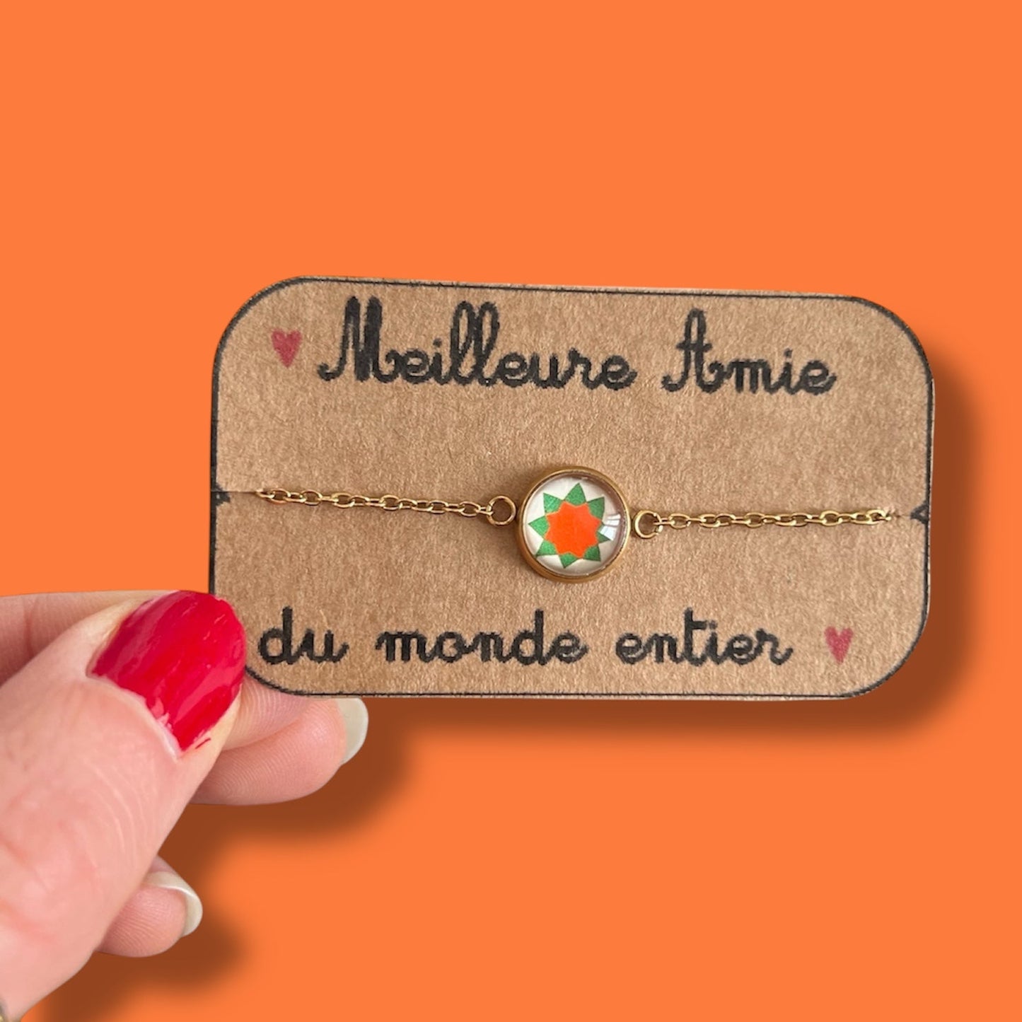 orange and green geometric Bracelet, golden or silver finish