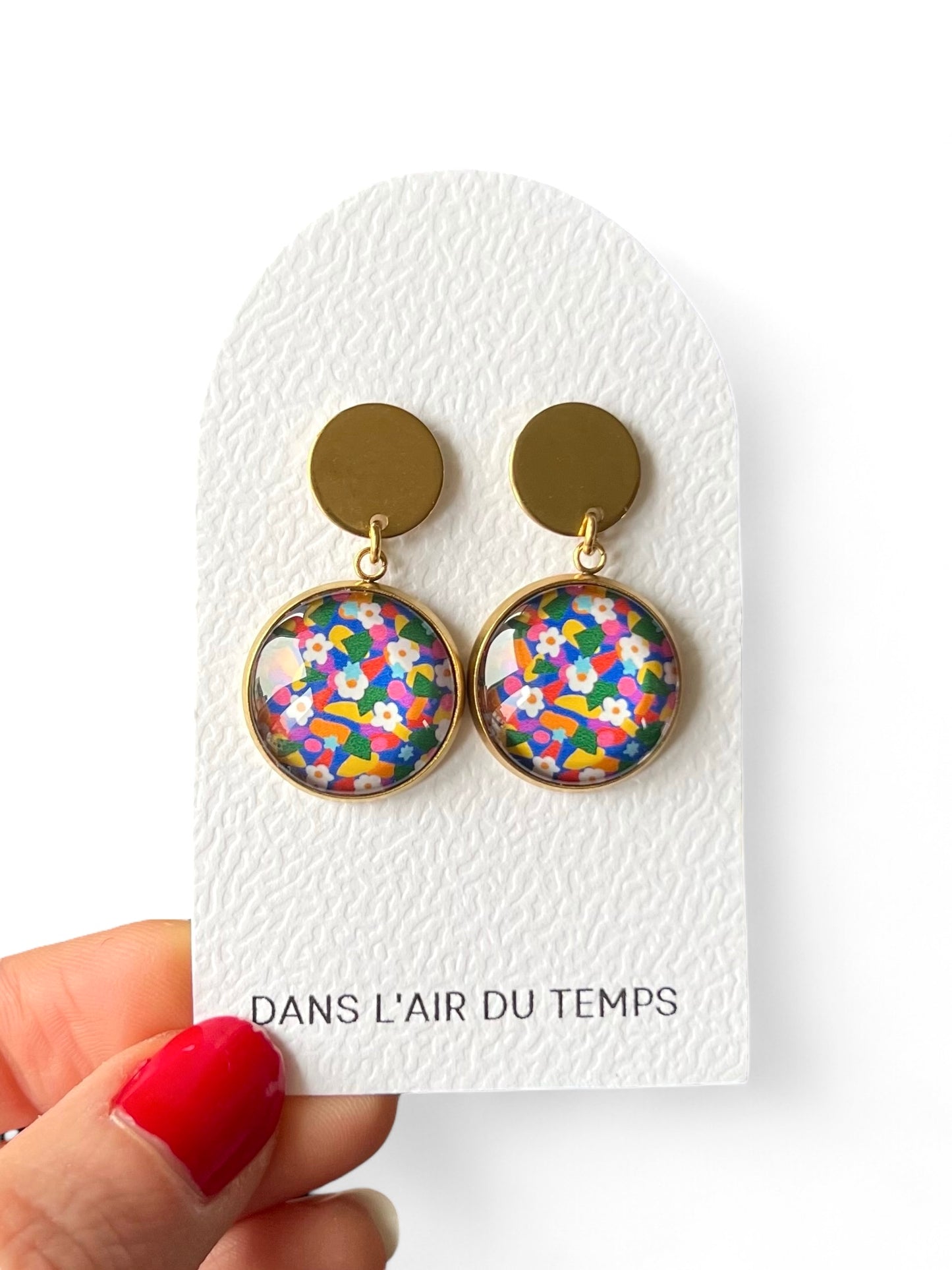 Boucles d'oreilles fleurs liberty multicolores finition dorée ou argentée