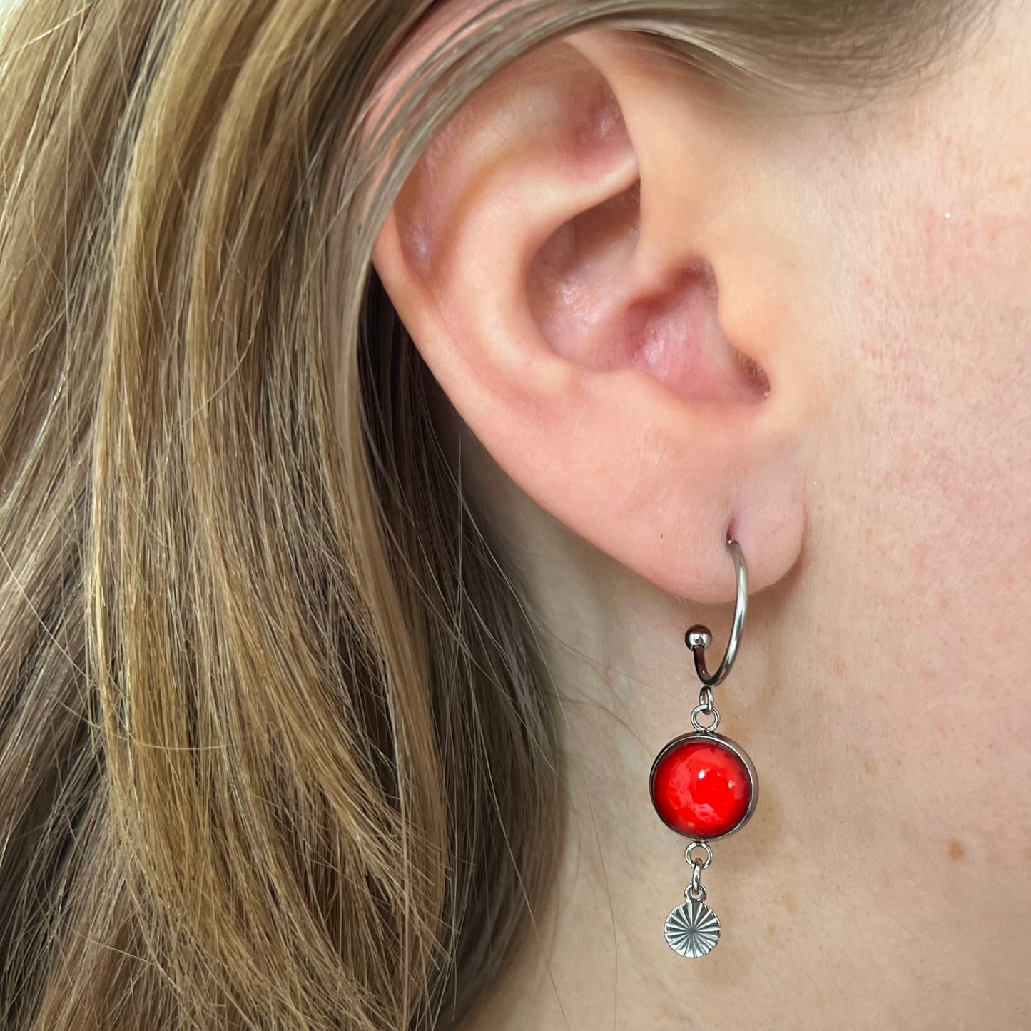 Red golden/ silver HOOP EARRINGS