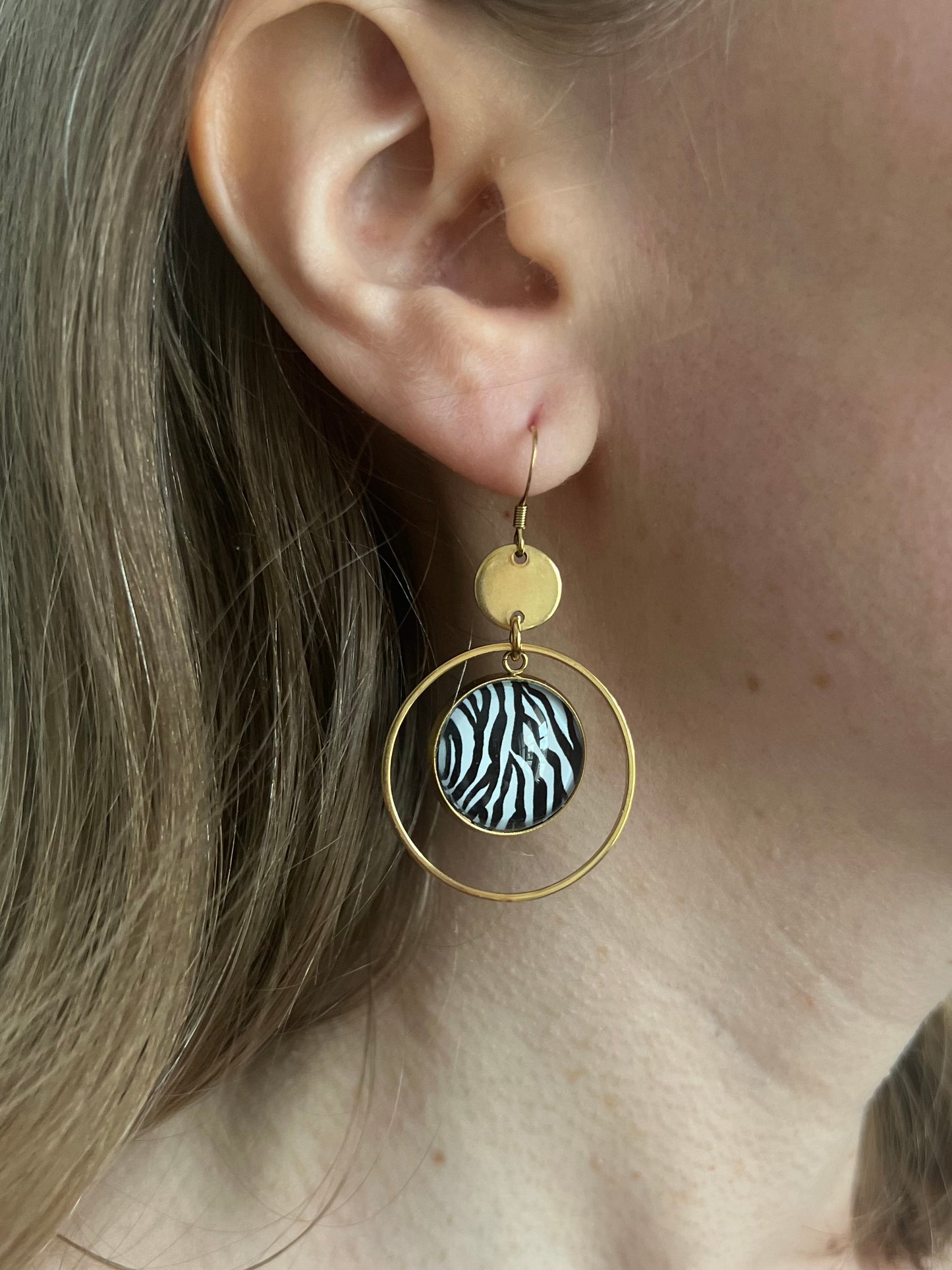 Zebra print Hoop earrings, golden or silver finish