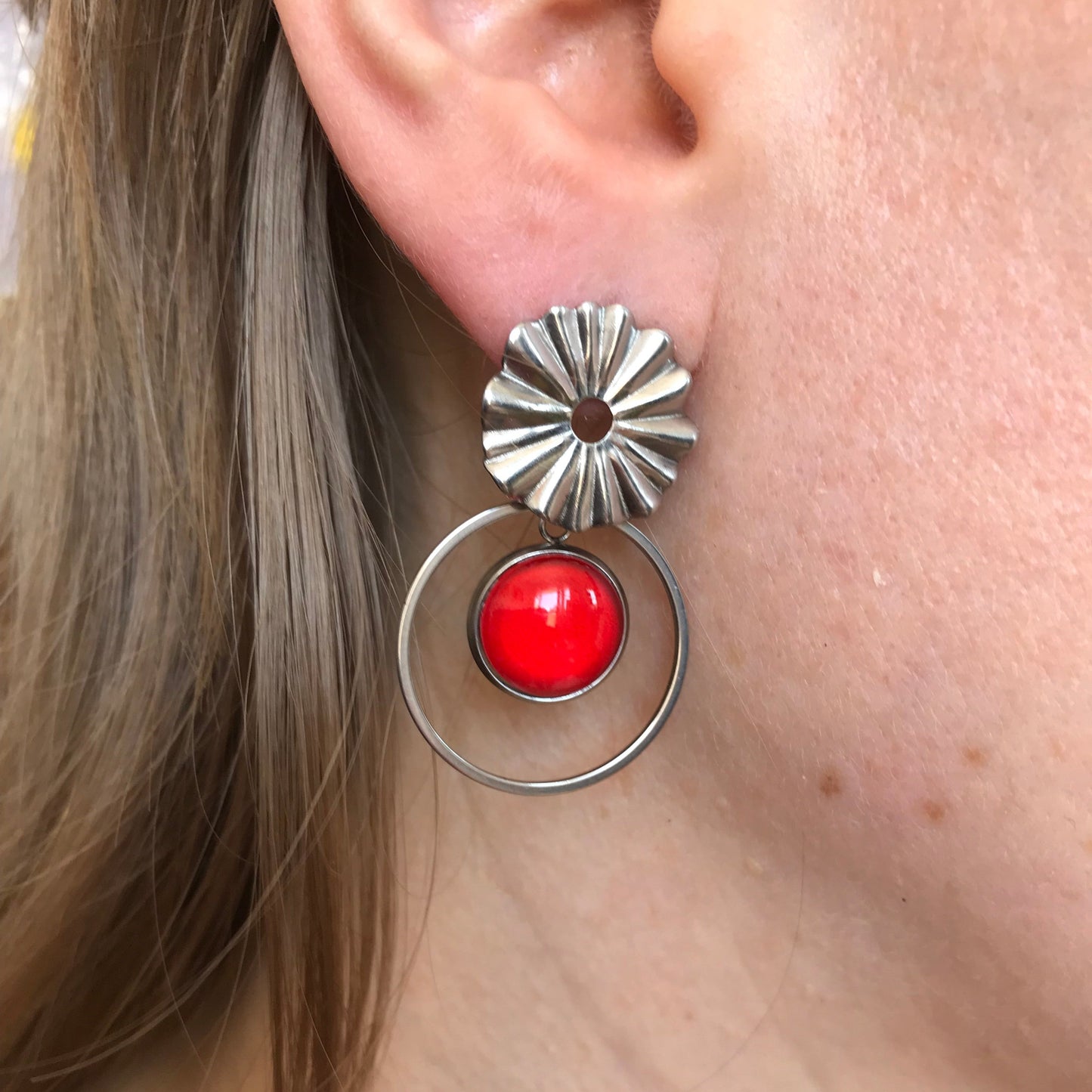 Red Boho Dangle Earrings