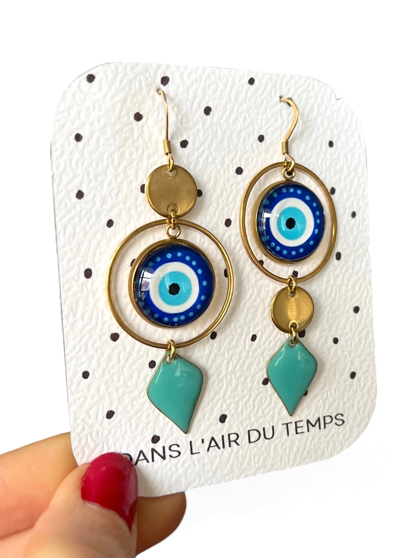 Blue and White eye mismatched Earrings , Golden or Silver Finish