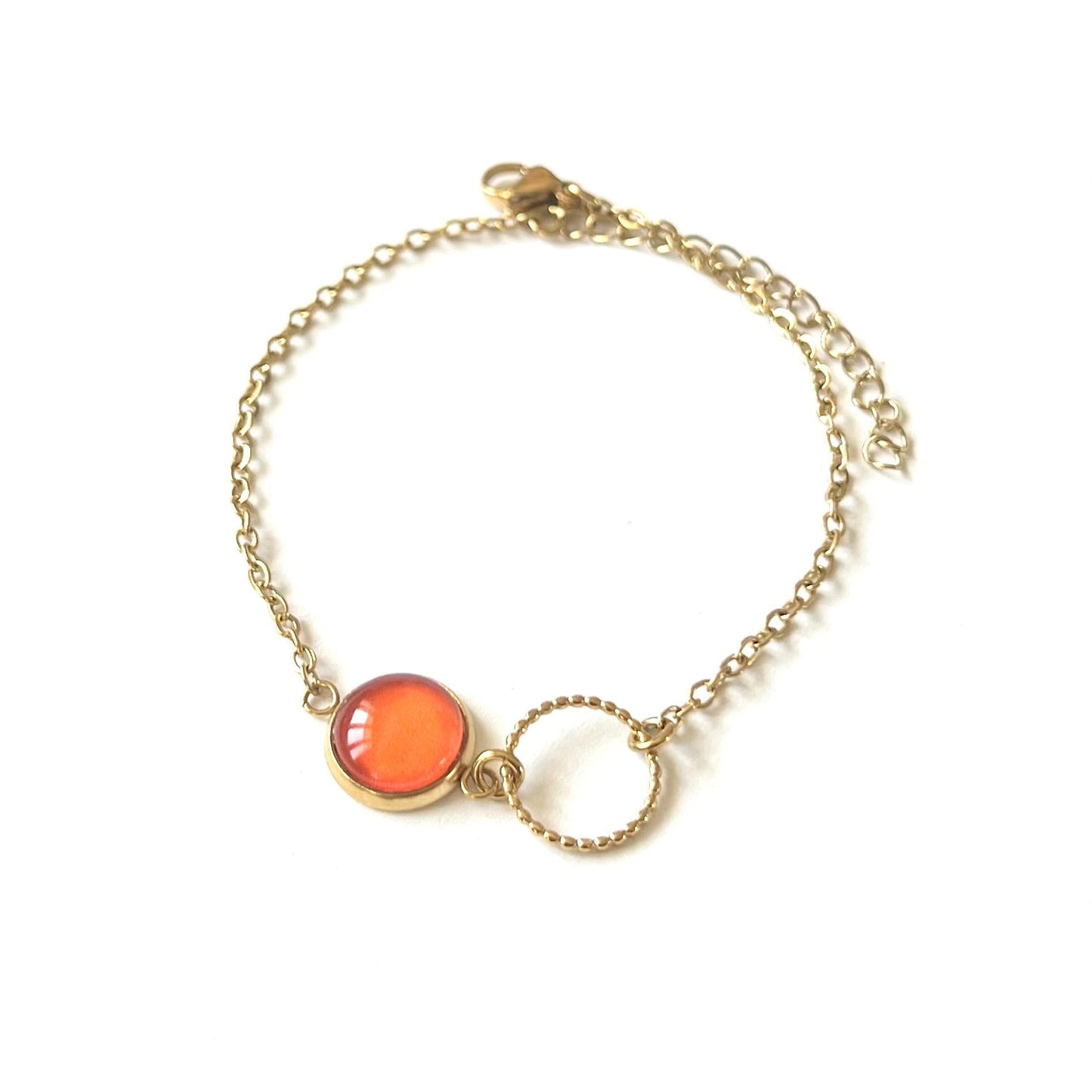 Bracelet fin orange, anneau ciselé, finition dorée ou argentée