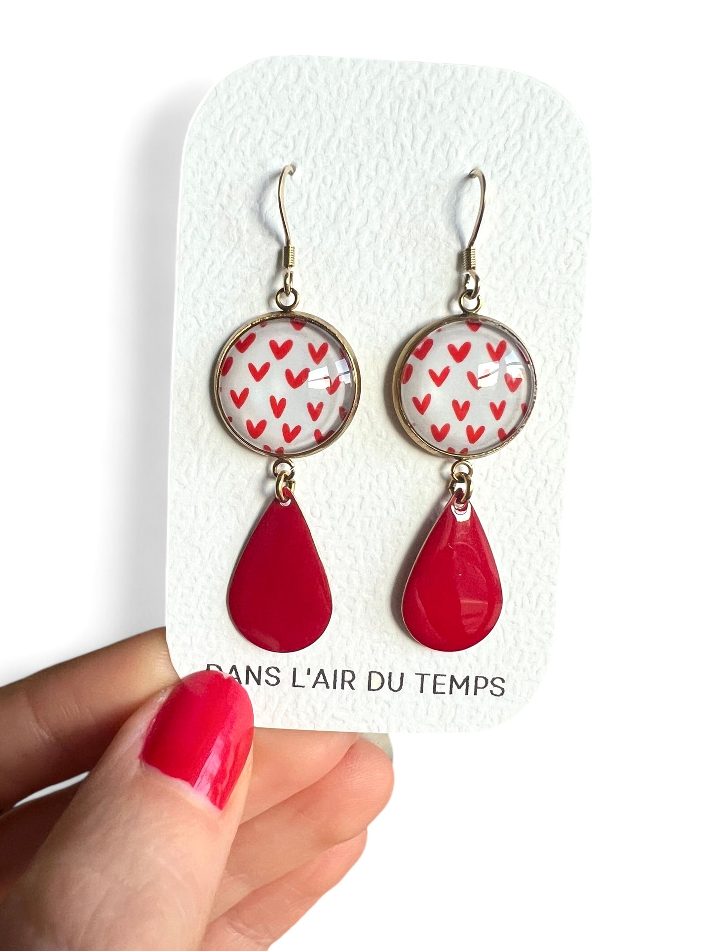 small red hearts Earrings, red Enamel, Golden or Silver Finish