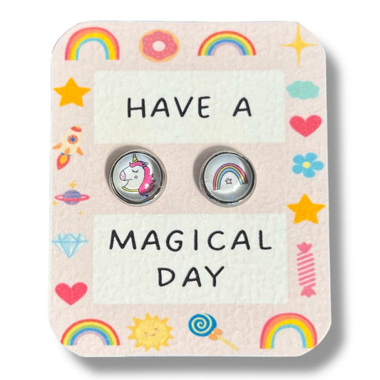 Unicorn And Rainbow Kids Stud Earrings
