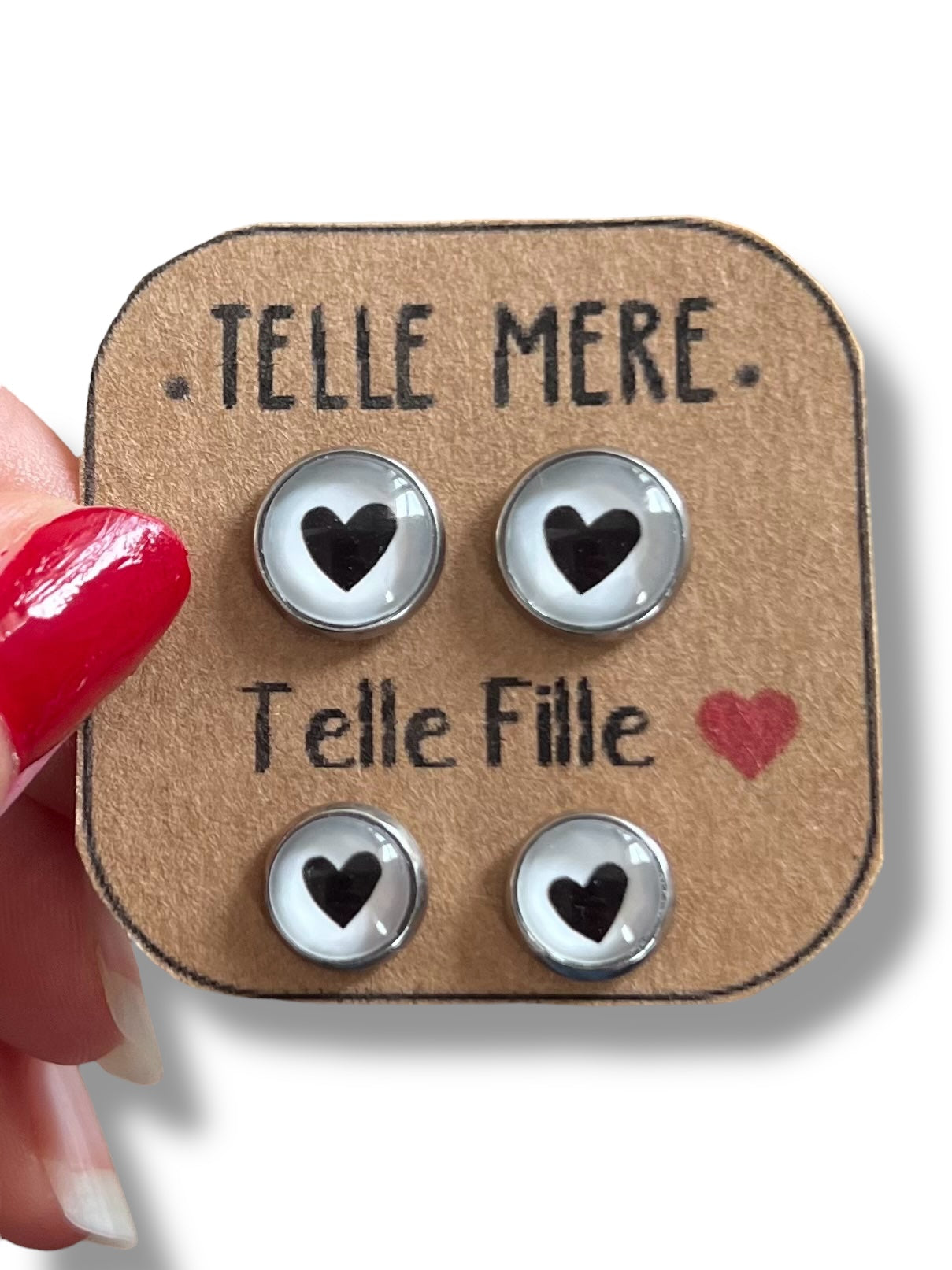 "Like mother, like daughter !" black heart Stud Earrings