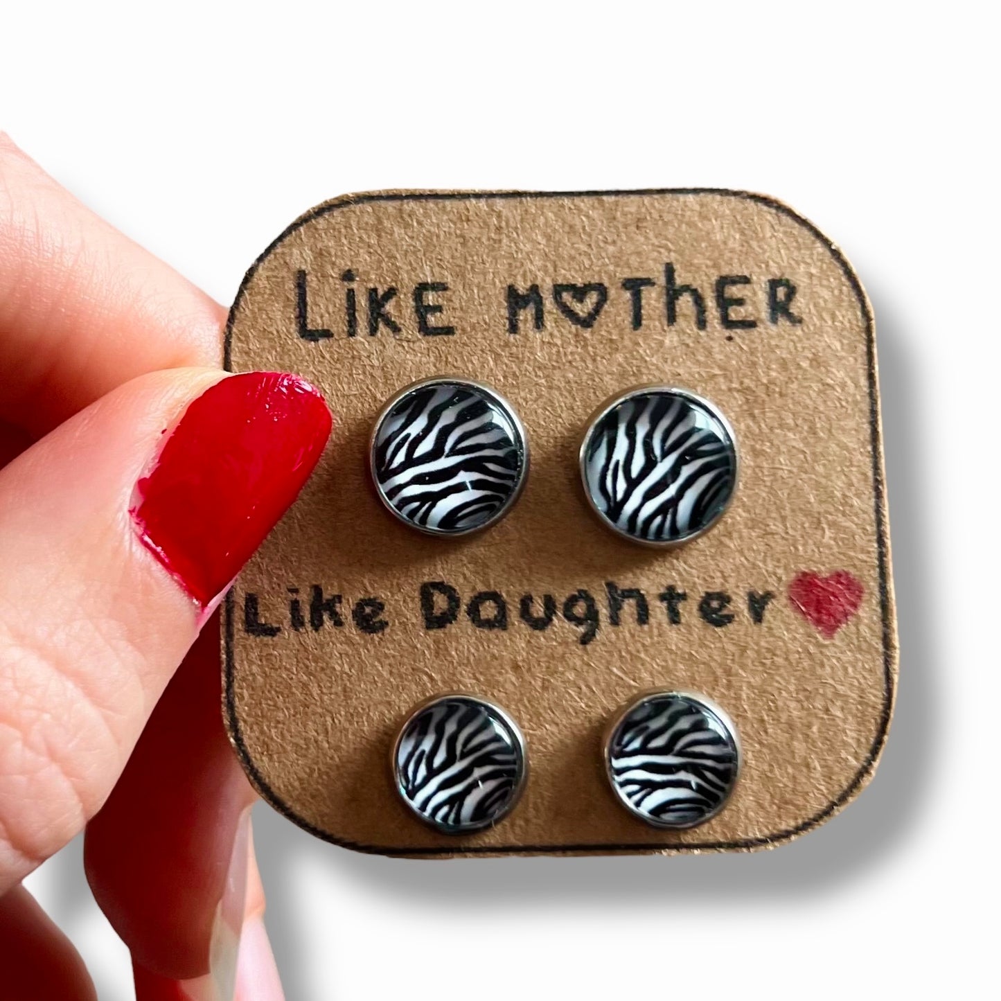 Zebra pattern "Telle mère, Telle Fille!" Stud Earrings