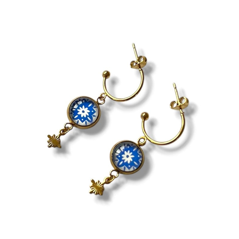 Mini Créoles Mandala bleue et blanche
