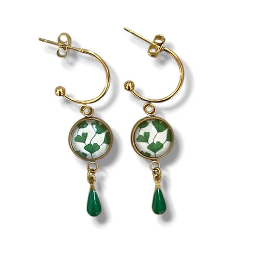 Orange and Green Mandala HOOP EARRINGS, golden or silver finish